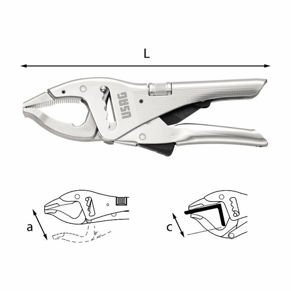 Pinza regolabile autobloccante a cremagliera con ganasce lunghe 135 B Usag U01350510