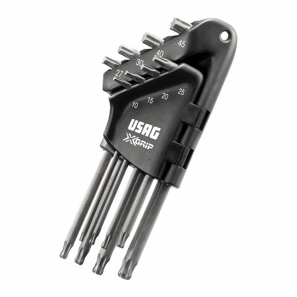 Serie 8 chiavi maschio lunghe a testa sferica profilo torx speciale X-GRIP 280 XTX/S8 Usag U02800080