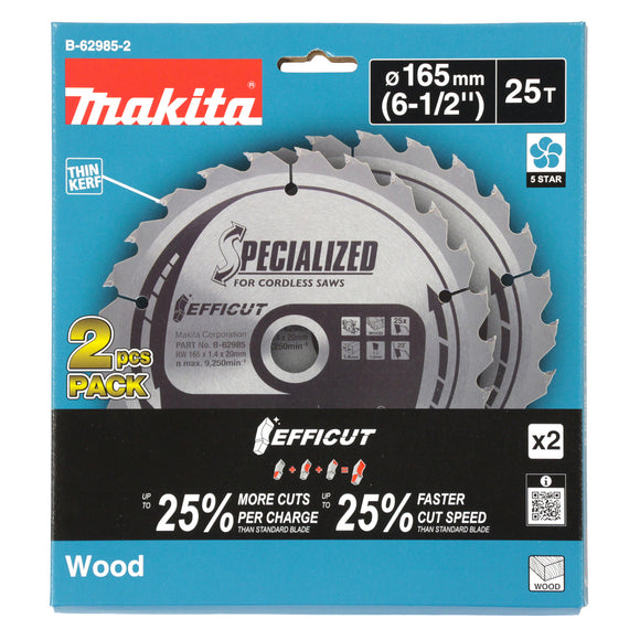 Lame TCT per legno Ø165mm foro 20mm 25 denti Makita B-62985-2