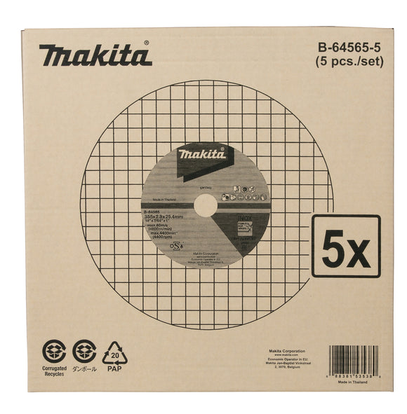 Confezione 5 dischi Ø355x2,8mm foro 25,4mm Makita B-64565-5
