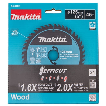 Lama Efficut TCT per legno Ø125mm foro 20mm 45 denti Makita B-69462 - 0