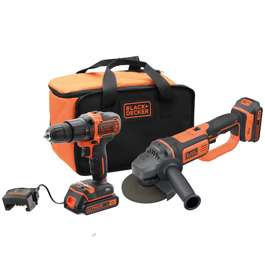 Set BDCHD18 + BCG720 + 2x batterie 18V 2Ah + 1x caricabatterie BLACK+DECKER BCK24D2S-QW