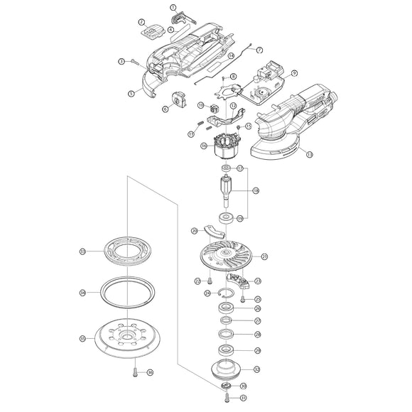 Spaccato ricambi levigatrice rotorbitale BO001CG