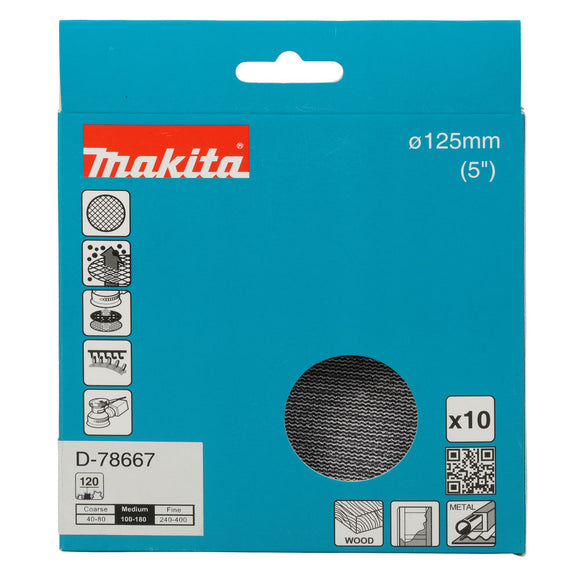 Pacchetti da 10 abrasivi con supporto a rete Ø125mm Makita