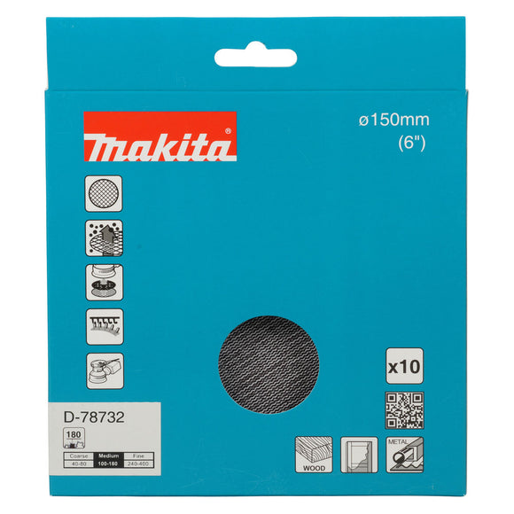Pacchetti da 10 abrasivi con supporto a rete Ø150mm Makita
