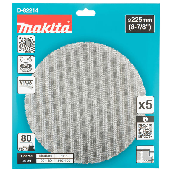 Pacchi da 5 dischi abrasivi con supporto a rete Ø225mm Makita
