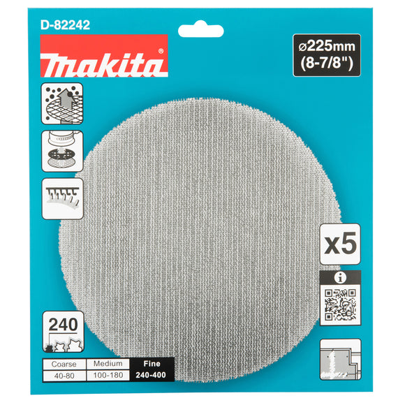Pacchi da 5 dischi abrasivi con supporto a rete Ø225mm Makita