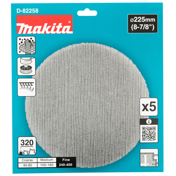 Pacchi da 5 dischi abrasivi con supporto a rete Ø225mm Makita