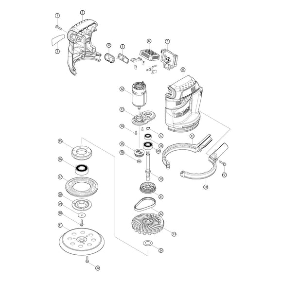 Spaccato ricambi levigatrice orbitale DBO180