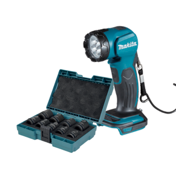 LED-TASCHENLAMPE + STECKDOSEN-SET MIT 1/2"-ANSCHLUSS (9-teilig)