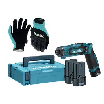 AVVITATORE 7,2V + N. 2 BATTERIE BL0715 1,5Ah + VALIGETTA MAKPAC 821549-5 (tipo 1) + GUANTI DA LAVORO MORBIDI (Tg. L)