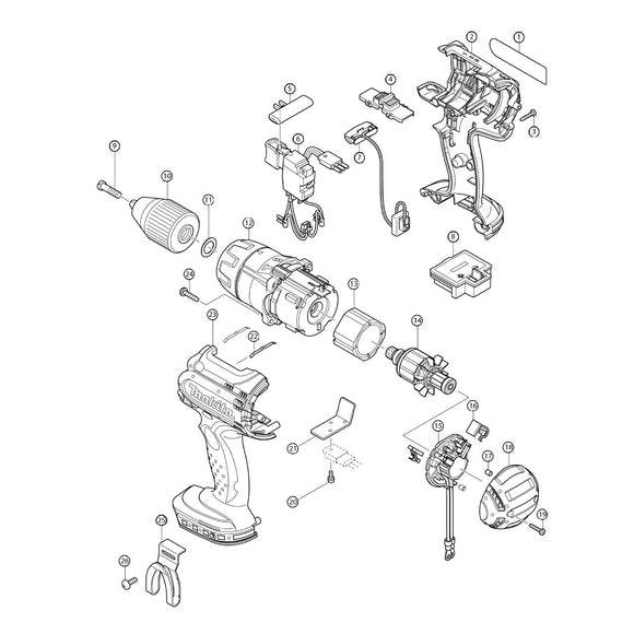 Spaccato ricambi trapano avvitatore con percussione DHP451