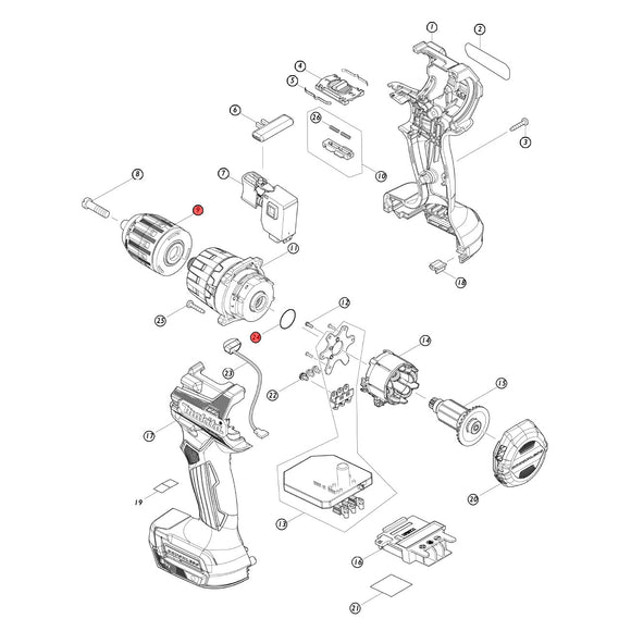 Spaccato ricambi trapano avvitatore con percussione DHP487