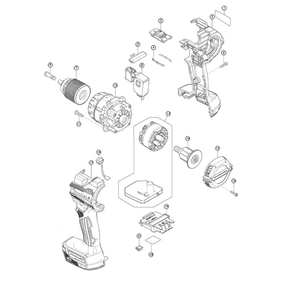 Spaccato ricambi trapano avvitatore con percussione DHP489