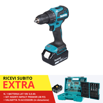 Trapano avvitatore con percussione 65Nm 18V LXT BL Makita DHP490RFX3