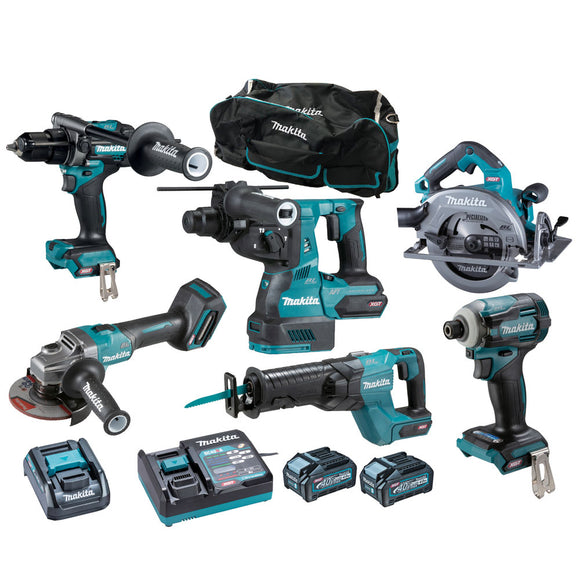 Set HP001 + TD001 + GA005 + HS003 + HR001 + JR001 + 2x BL4040 40V 4Ah + 1x DC40RA + 2x ADP10 Makita DK0115G601