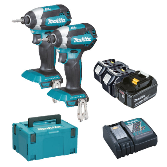18V impact wrench set 2x DTD153 + 3x BL1850 18V 5Ah + 1x DC18RC Makita DLX2236TJ1