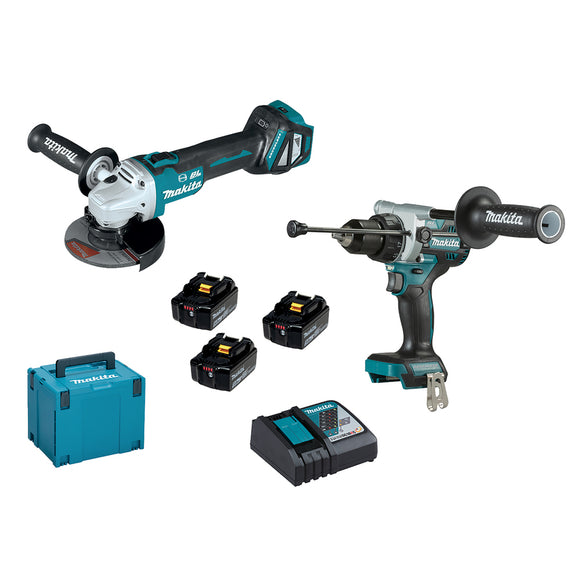 Set DHP486 + DGA513 + 3x BL1850 18V 5Ah + 1x DC18RC Makita DLX2435TJ