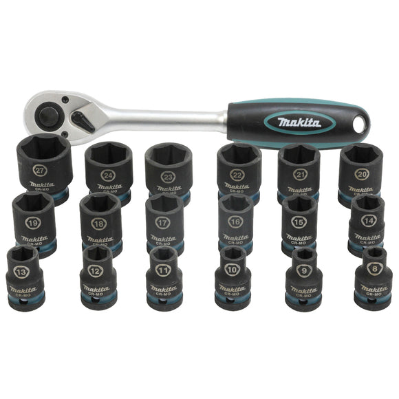Kit 19 chiavi a bussola con chiave a cricchetto 1/2" Makita E-30069