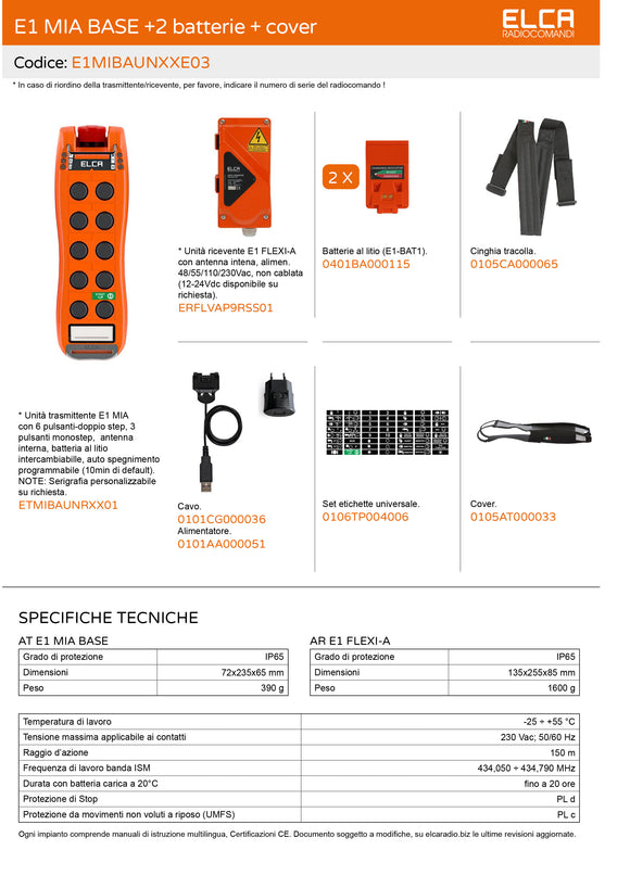 Radiocomando ELCA E1 MIA base seconde velocità separate