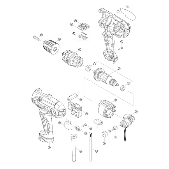 HP0300 drill driver spare parts cross-section
