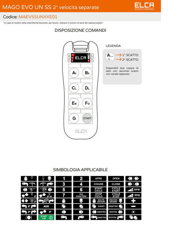 Radiocomando ELCA MAGO EVO seconde velocità separate