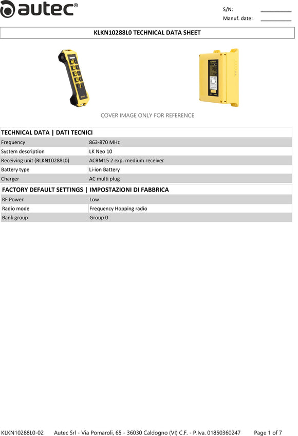 Radiocomando LK NEO 10 ACRM15 Autec KLKN10288L0