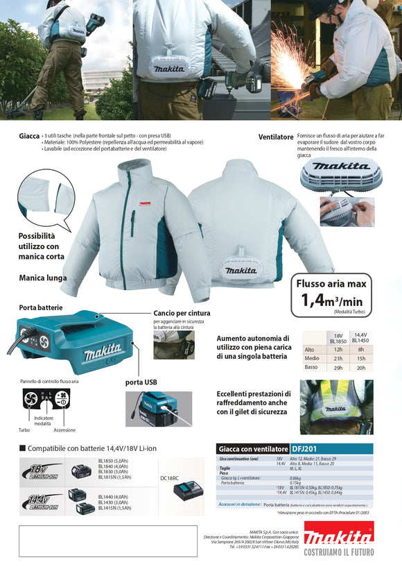 Giacca ventilata 14,4/18V Makita DFJ201ZL