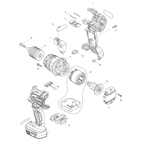 Spaccato ricambi trapano avvitatore con percussione DHP481