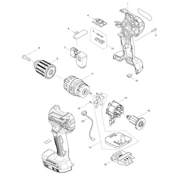 Spaccato ricambi trapano avvitatore con percussione DHP483