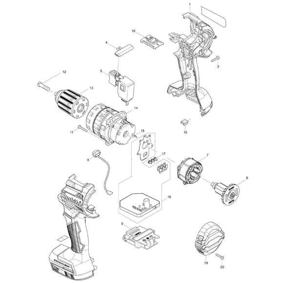 Spaccato ricambi trapano avvitatore con percussione DHP484