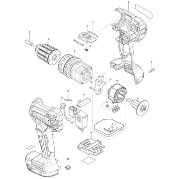 Spaccato ricambi trapano avvitatore con percussione DHP485
