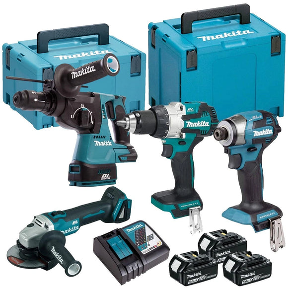 Set DHP489 + DTD173 + DHR243 + DGA504 + 3x BL1850 18V 5Ah + 1x DC18RC Makita DLX4195JX1